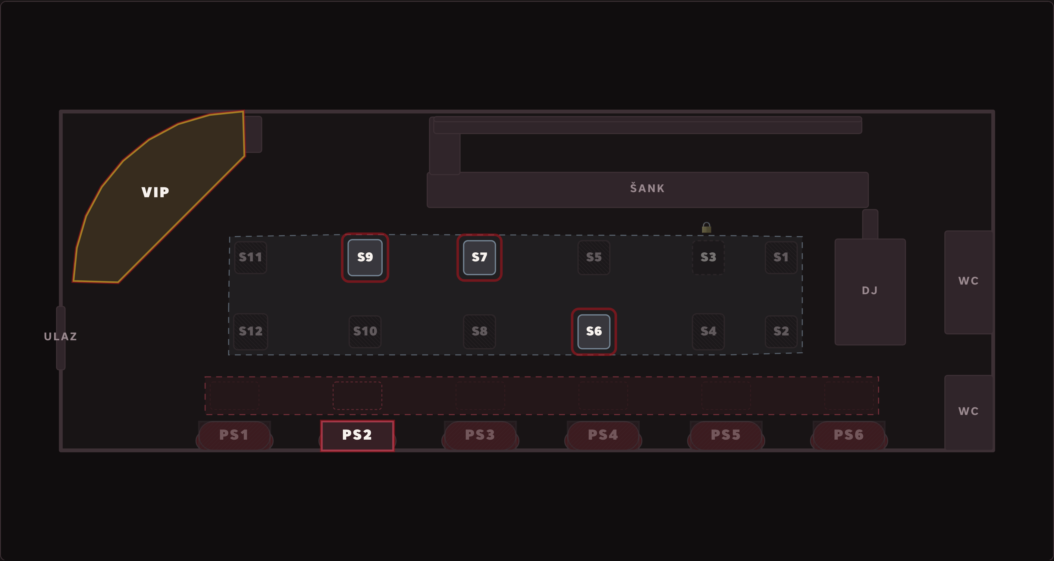 Example overhead venue plan with table identifiers